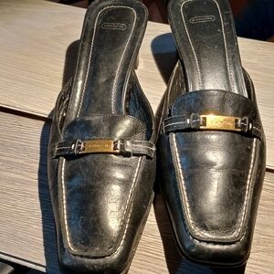 Coach Black Leather Loafers with Gold Accents (199)